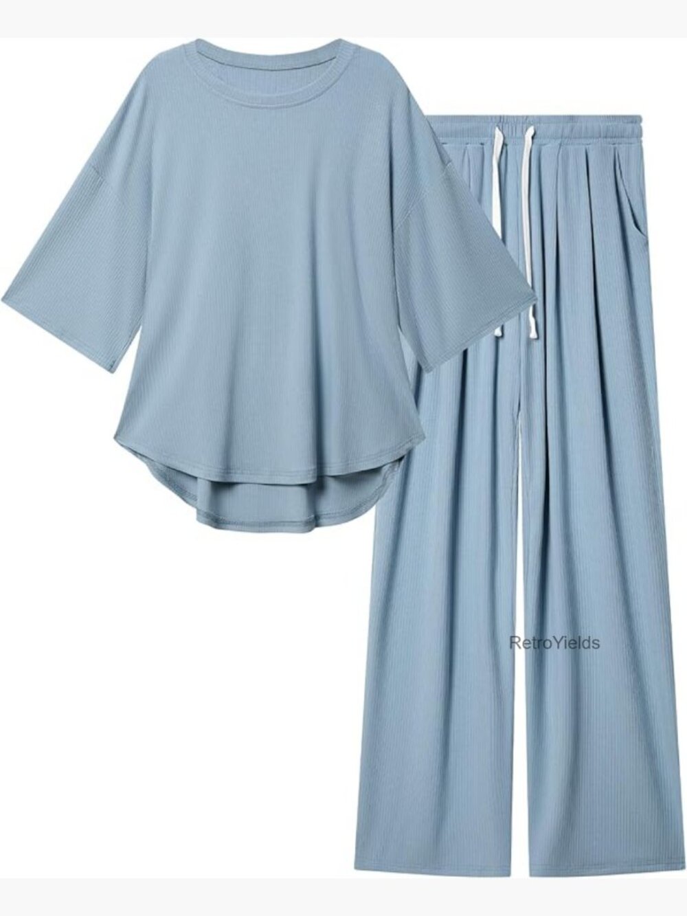 2 Piece Lounge Set Batwing Short Sleeve Wide Leg Pants with Pockets